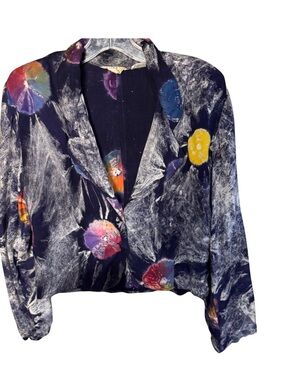 VTG Harris Tie Dye Cropped Blazer Jacket 80s Size Small Hippie Colorful Quirky